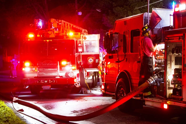 Firefighters at a homer in North Andover, Massachusetts
